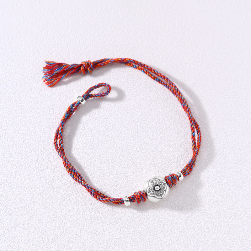 Buddha Stones999 スターリングシルバー 柿 幸運 マルチカラー 編み込みブレスレット