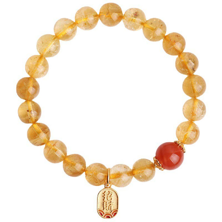 Buddha Stonesシトリン レッドアゲート 幸運のチャームブレスレット
