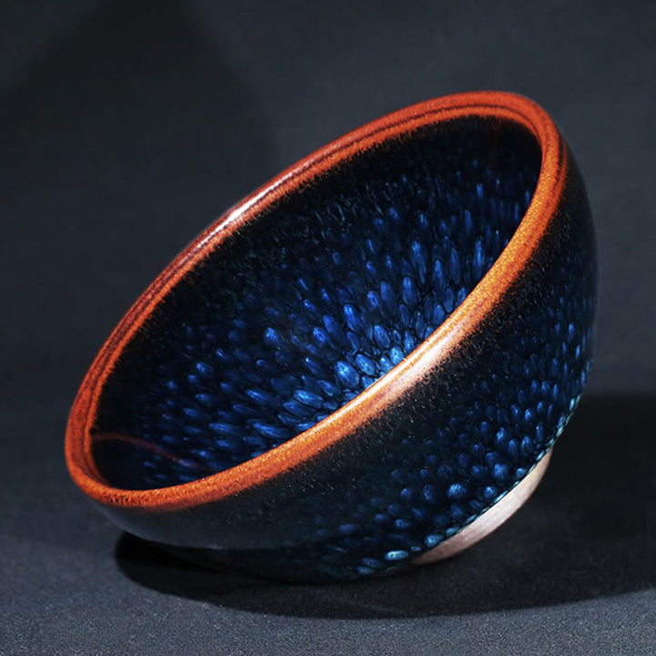 Buddha Stones手作り ブルーフランコリヌス スポット 中国 Jianzhan 陶器 ティーカップ カンフー ティーカップ ボウル