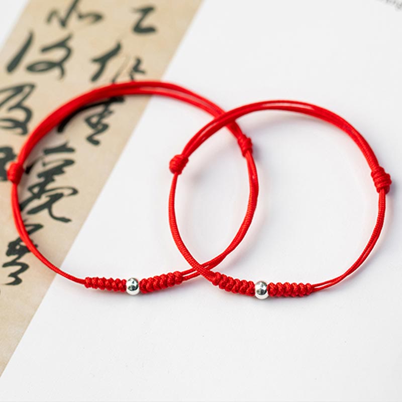 Buddha Stones925スターリングシルバー 幸運のビーズ 守護 レッドストリング 編み込みブレスレット