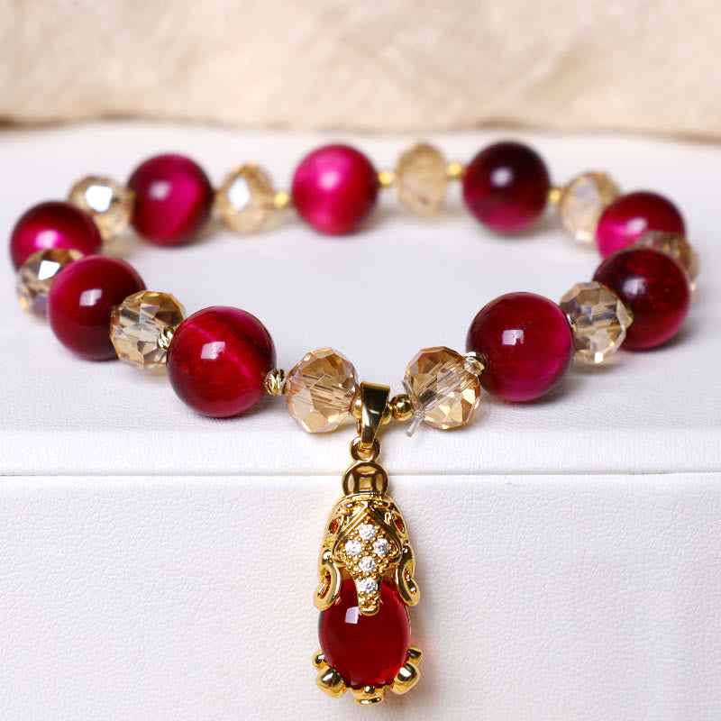 Buddha Stonesレッドタイガーアイ 貔貅 狐 守護 自信 ブレスレット