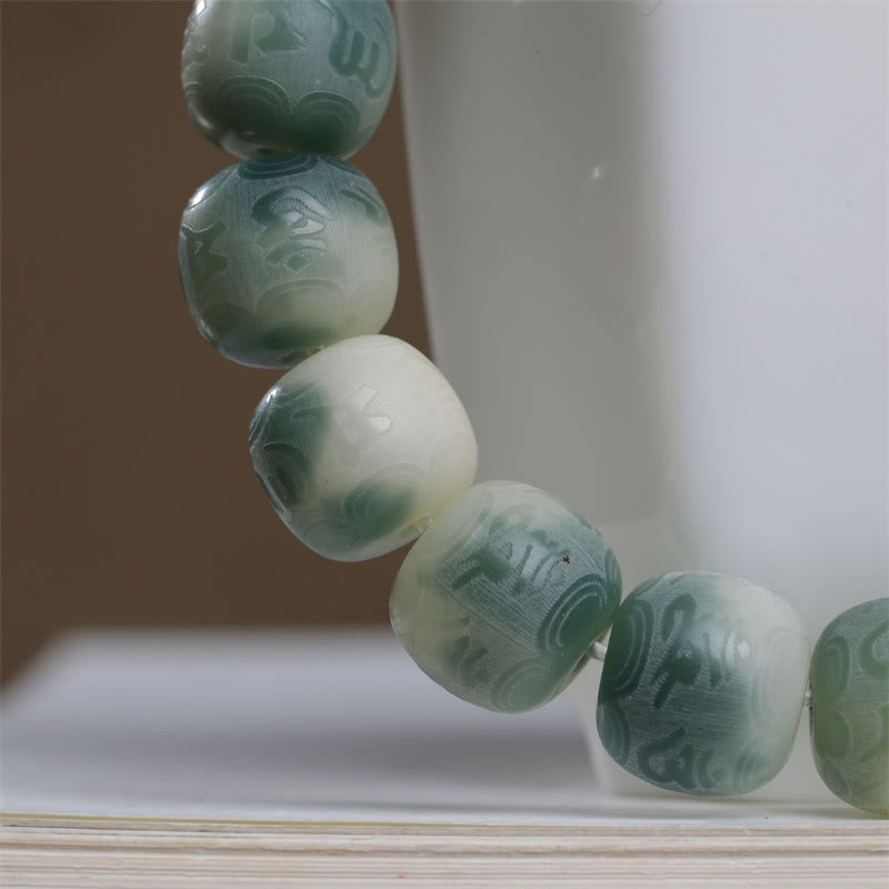 Buddha Stonesの実オーム・マニ・パドメ・フム彫刻 悪霊除け ブレスレット