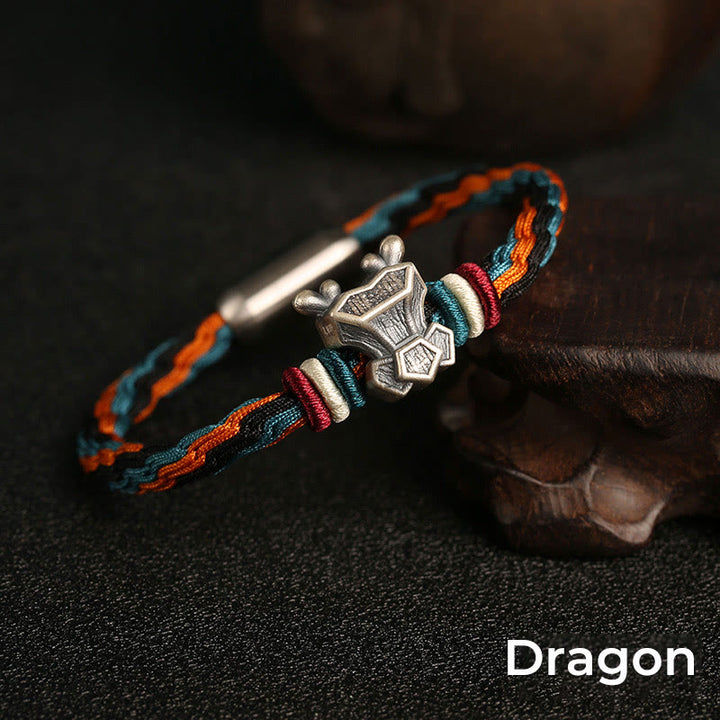Buddha Stonesハンドメイド 999 スターリングシルバー 龍年 十二支 守護 カラフル 輪廻 結び目 ロープ ブレスレット