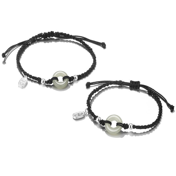 Buddha Stones2個入り グリーンアベンチュリン ホワイトジェイド 平和バックル 幸運 編み込み カップルブレスレット