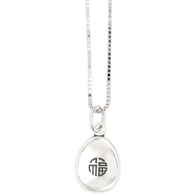 Buddha Stones999スターリングシルバー 平和と喜び 福の字 幸運 925スターリングシルバー チェーンネックレスペンダント