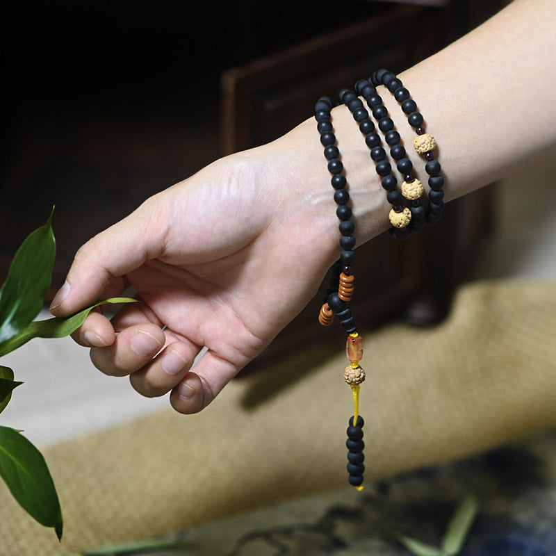 Buddha Stonesチベット数珠Mala菩提樹 赤瑪瑙 ヒーリングブレスレット