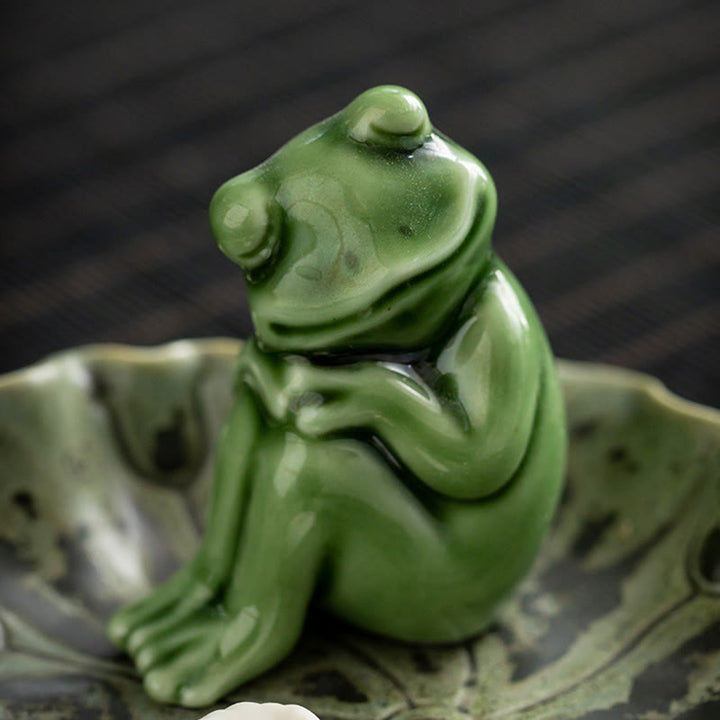 Buddha Stones葉 瞑想 カエル柄 癒し 陶器 香炉 装飾