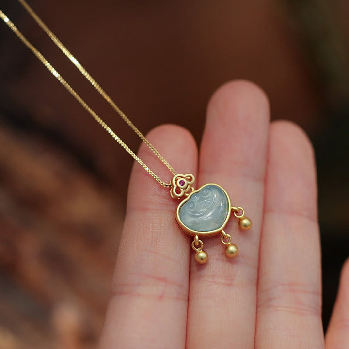Buddha Stones 925スターリングシルバー 天然翡翠カルセドニー 幸運の鍵 ネックレス ペンダント バングル ブレスレット