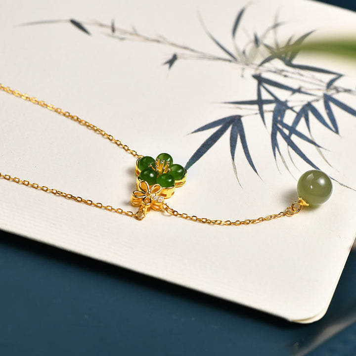 Buddha Stones925スターリングシルバー和田シアン翡翠梅花デザイン幸運ネックレスペンダント