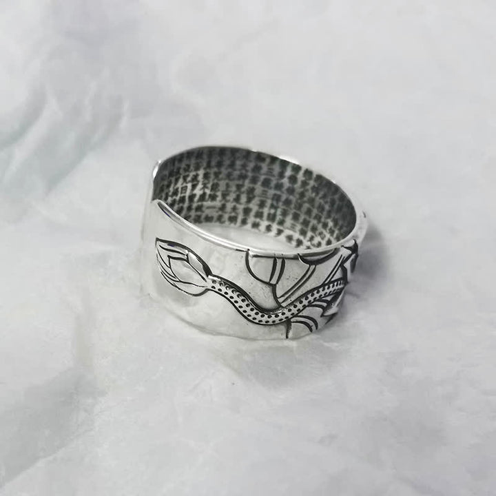 Buddha Stones999 スターリングシルバー 蓮のシンボル 般若心経 守護リング