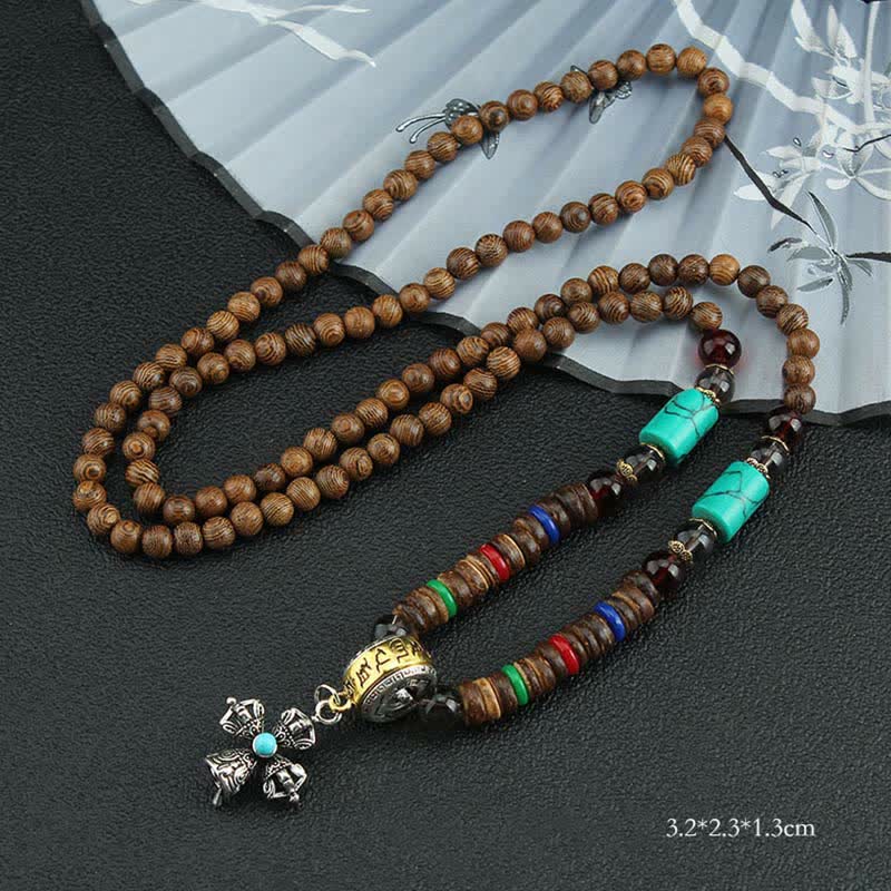 Buddha Stonesチベットオーム・マニ・パドメ・フム祈祷ホイール回転 金剛杵 木製ネックレス ペンダント - ブルークロス・ヴァジュラ - image 30