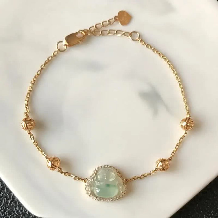 Buddha Stones笑う仏陀 翡翠 豊穣のチェーンブレスレット