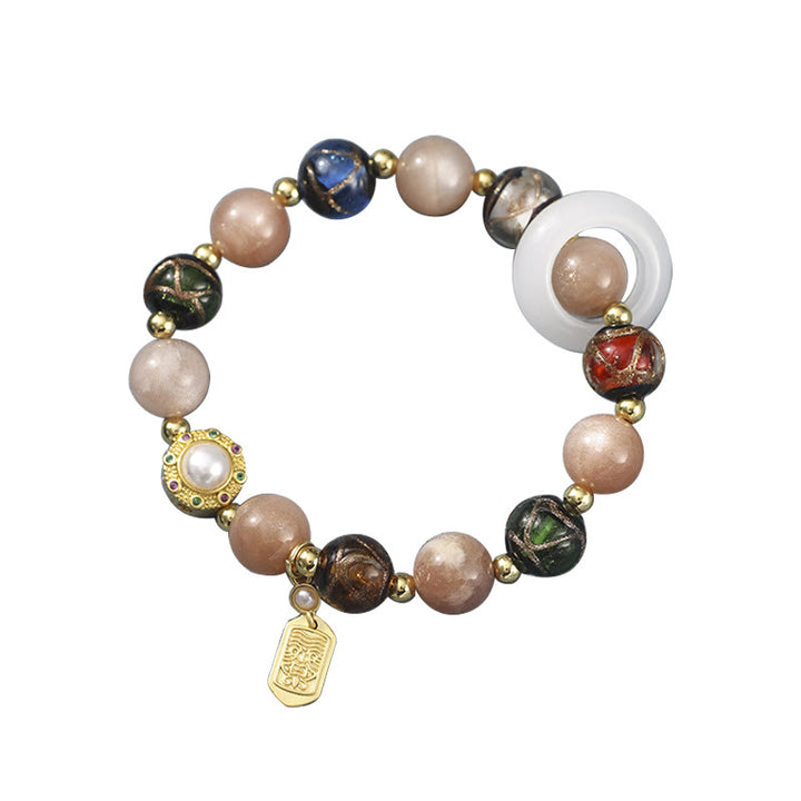 Buddha Stonesチベットのお香灰 リュウリガラス シャコガイ石 太陽石オーム・マニ・パドメ・フム祈祷ホイールチャームブレスレット