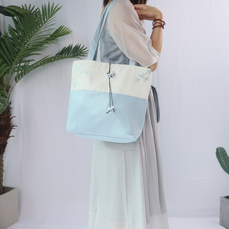 梨花 梅 桃の花 竹刺繍 キャンバス 大容量 ショルダーバッグ トートバッグ - image 26