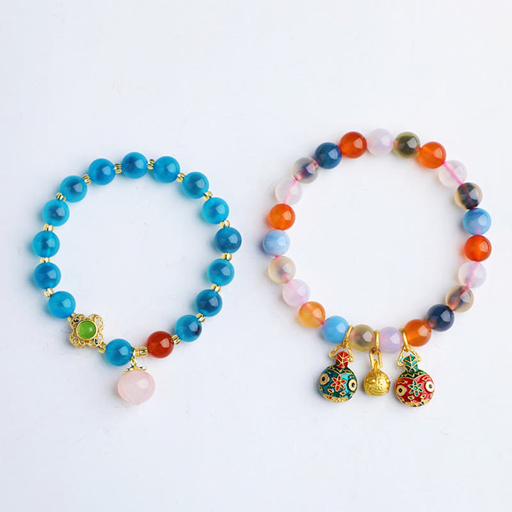 Buddha Stonesカラフル キャンディ瑪瑙 金 呑み込み獣 ファミリー 桃色 ハーモニー チャーム ブレスレット