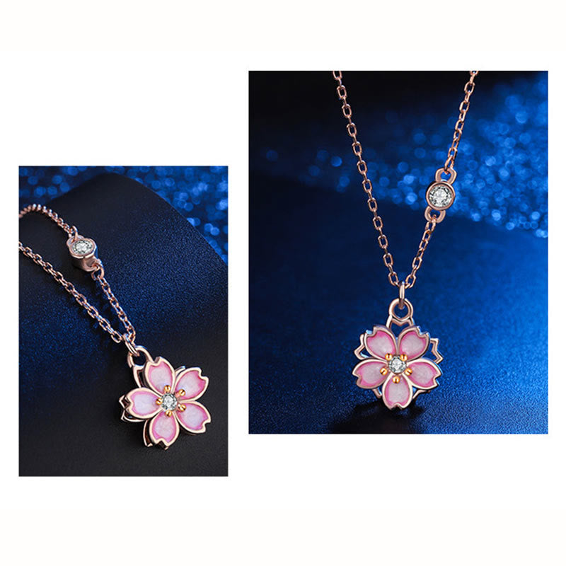 Buddha Stones925スターリングシルバー 桜の花 回転式保護ネックレスペンダント