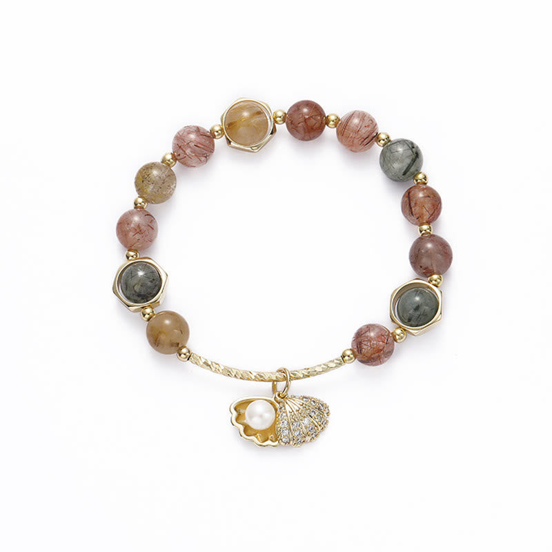 Buddha Stones天然 カラフル ルチルクォーツ シェル 保護 ビーズ ブレスレット