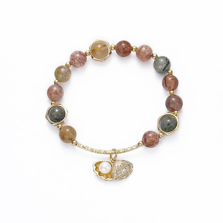Buddha Stones天然 カラフル ルチルクォーツ シェル 保護 ビーズ ブレスレット