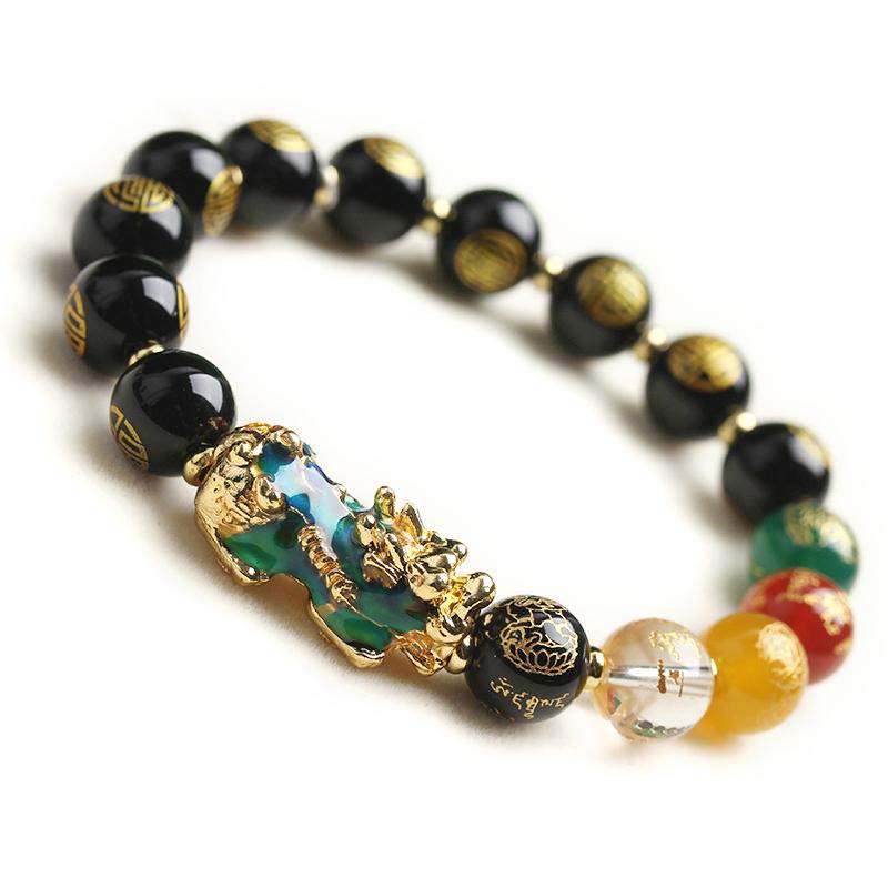 Buddha Stones色が変わるPiXiu黒曜石幸運ブレスレット