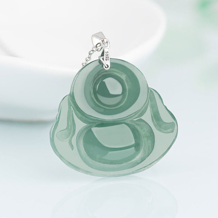 Buddha Stones925スターリングシルバー 笑う仏陀 翡翠 保護 穏やか ネックレス チェーン ペンダント