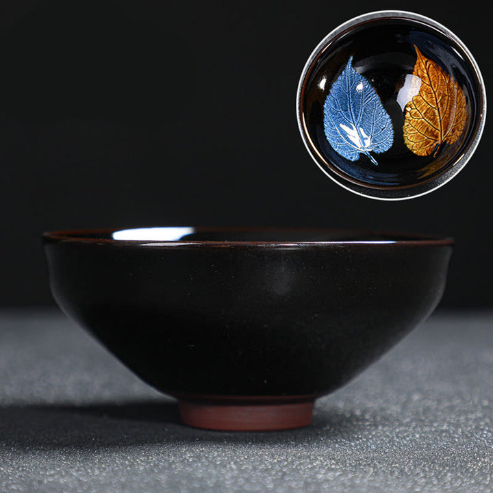 Buddha Stones金彩 メープルリーフ 中国 建璽 陶器 ティーカップ 天目 カンフー ティーカップ ボウル