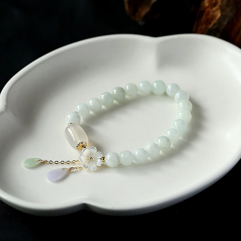 Buddha Stones 天然白翡翠 パワーストーンブレスレット 開運・浄化・癒し レディース用