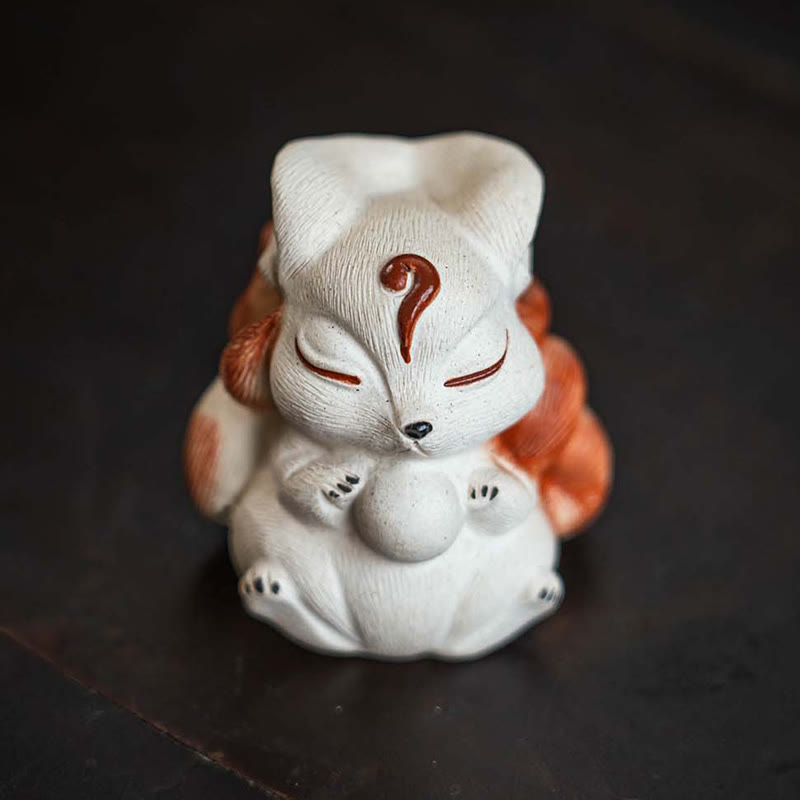 Buddha Stonesミニ九尾狐紫粘土幸運デスク装飾