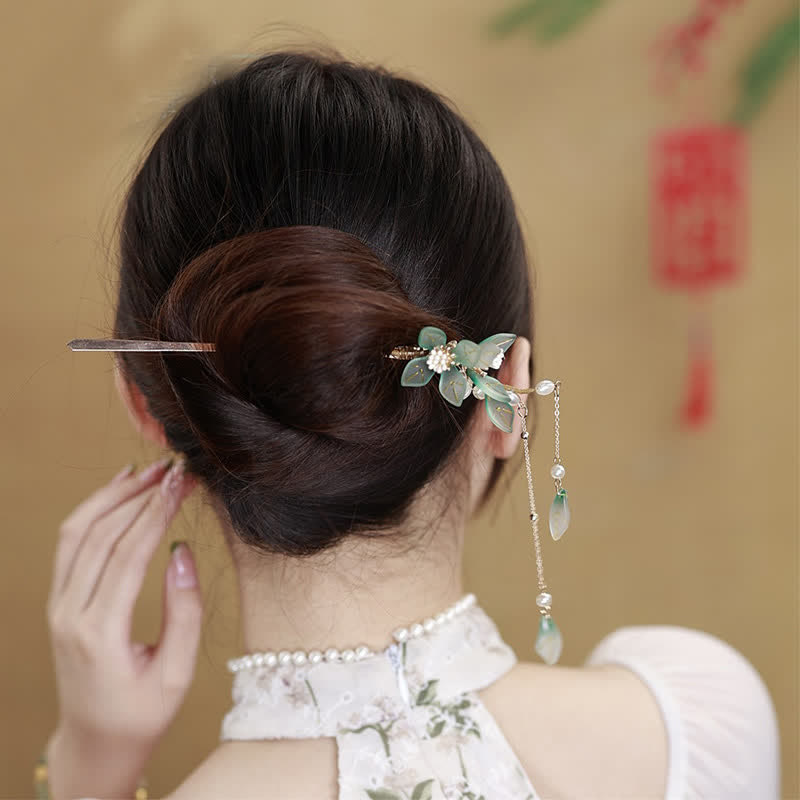 フラワーリーフパールピースタッセルヘアピン