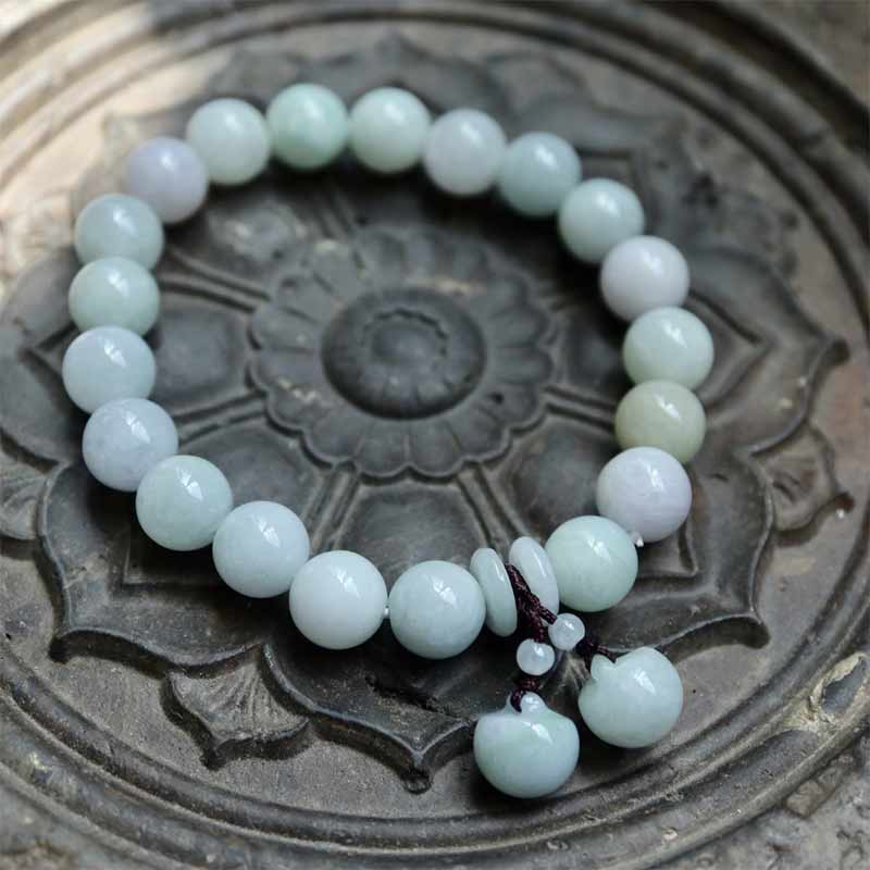 Buddha Stones天然翡翠 翡翠仏 ひょうたん りんご 成功ブレスレット