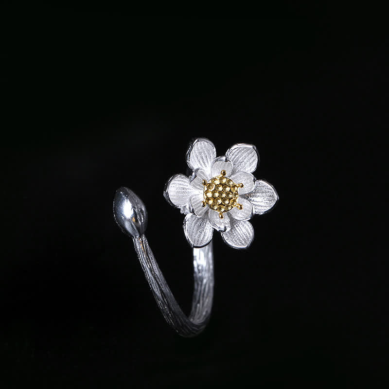 Buddha Stones925スターリングシルバー 蓮の花の祝福リング