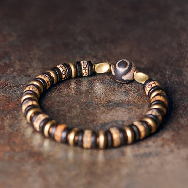 Buddha Stonesチベット骨ビーズ 黒檀 強さのブレスレット