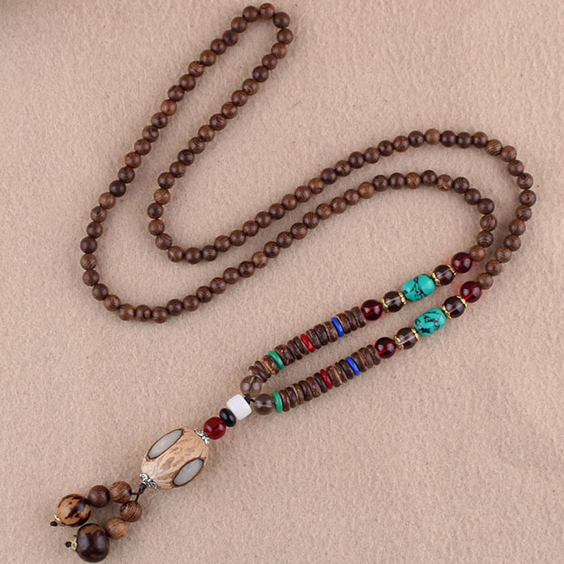 Buddha Stonesチベット ウェンジウッド 菩提樹 シードアゲート 象の守護ネックレス ペンダント