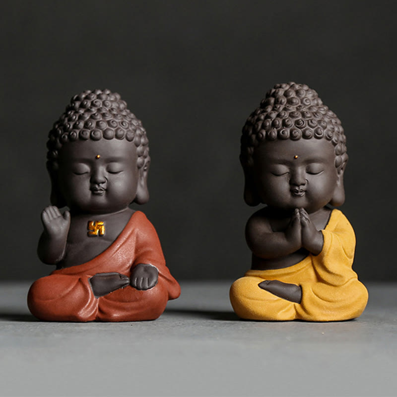 Buddha Stones小さな仏像 セレニティ 紫粘土 ホームデスクデコレーション