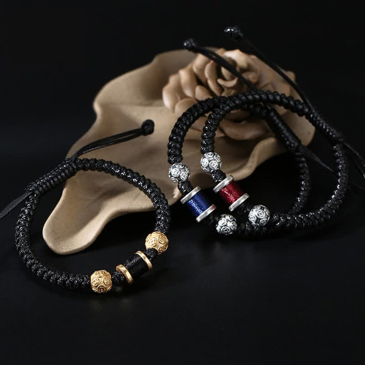 Buddha Stones999 スターリングシルバー 銅コインビーズ 銅バランス編み紐ブレスレット