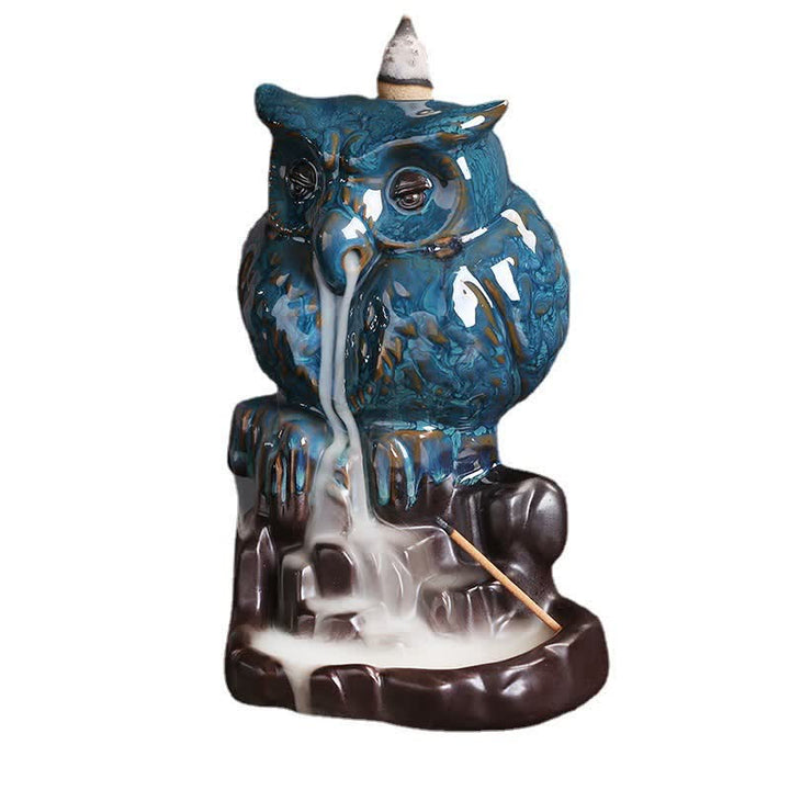 Buddha Stonesかわいいフクロウ 陶器 逆流煙噴水 瞑想 癒し 香炉 装飾