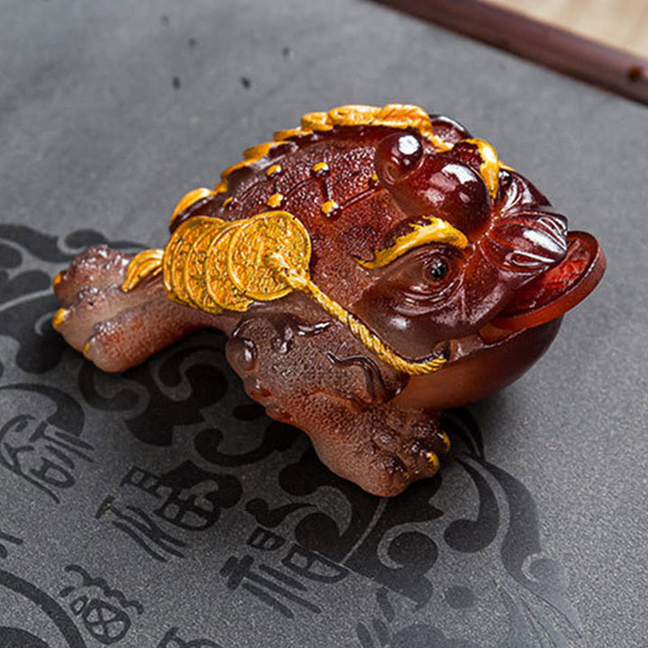 Buddha Stones色が変わる風水 富と幸運のカエル 銅貨 ティーペット 樹脂製置物 装飾
