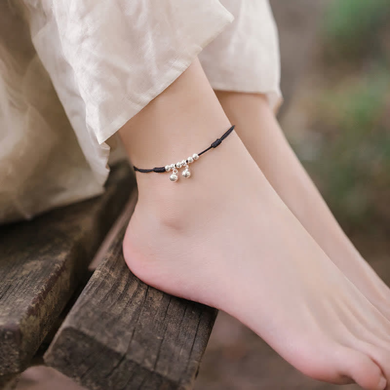 Buddha Stones925 スターリングシルバー レッドストリング ブレイド ベル チャーム アンクレット