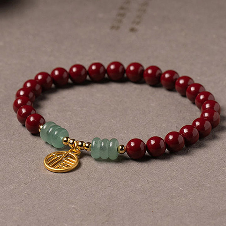 Buddha Stones辰砂 グリーンアベンチュリン 幸運の祝福ブレスレット