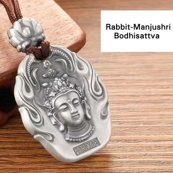 Buddha Stones十二支誕生仏オーム・マニ・パドメ・フムフム 蓮の慈悲のネックレスペンダント - 兎文殊菩薩 - image 13