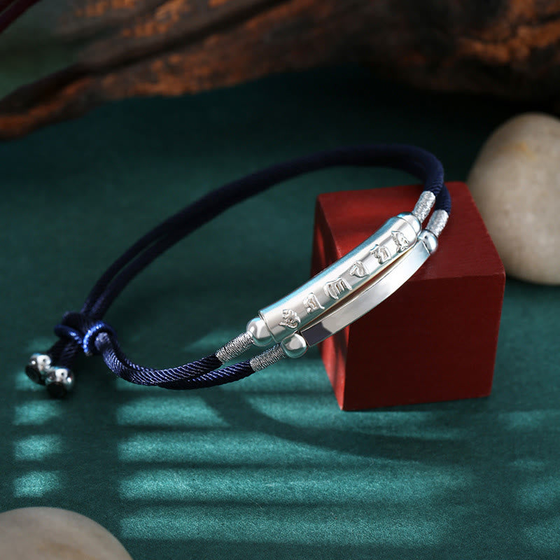 Buddha Stones999スターリングシルバー ハンドメイドオーム・マニ・パドメ・フムフム ピース編みブレスレット
