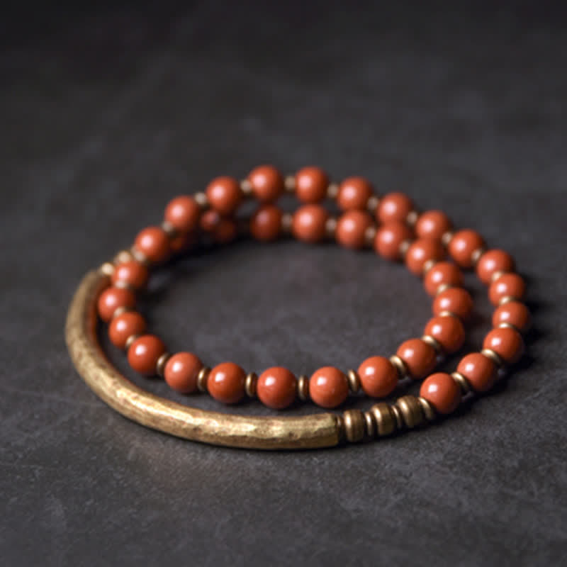 Buddha Stonesレッドジャスパー モスアゲート ブラックオブシディアン クリスタル 銅 平和 カップル ブレスレット