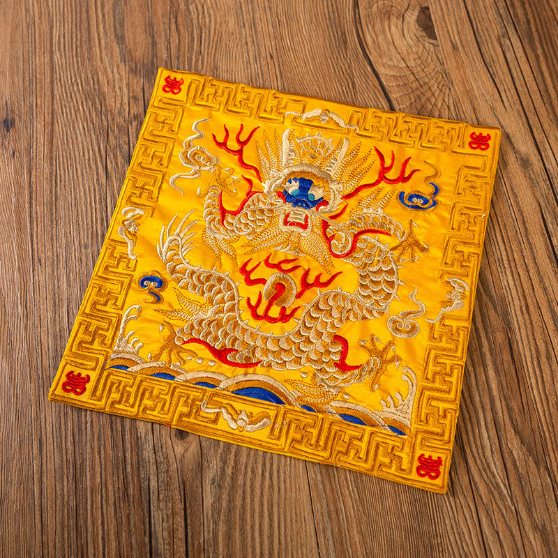 Buddha Stones鳳凰龍 麒麟刺繍 カップマットパッド ティーカップコースター カンフーティーマット