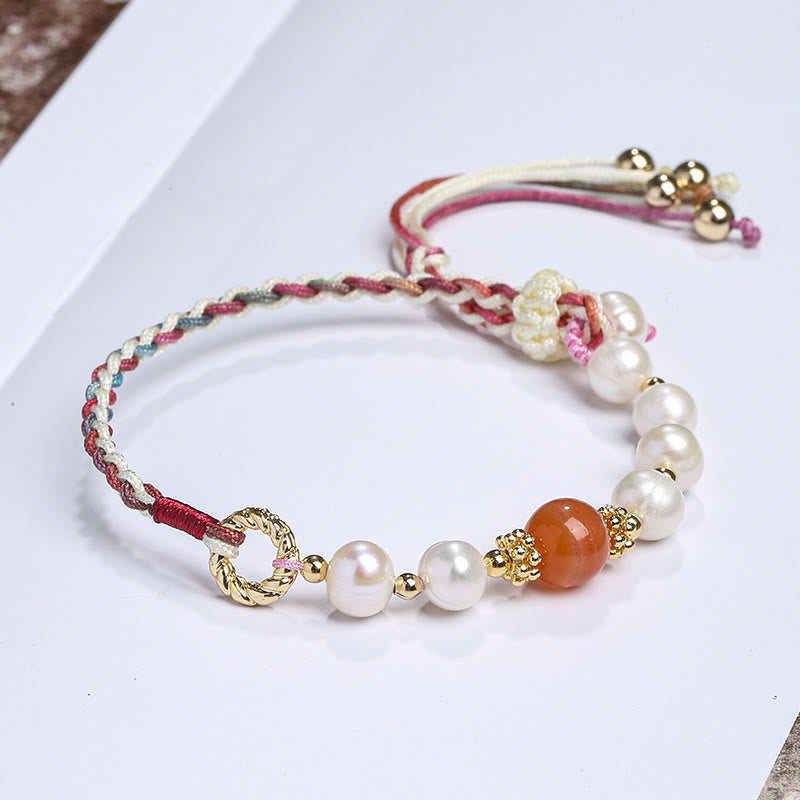 Buddha Stones14Kゴールドメッキ 天然パールクリスタルシェルチャームビーズブレスレット