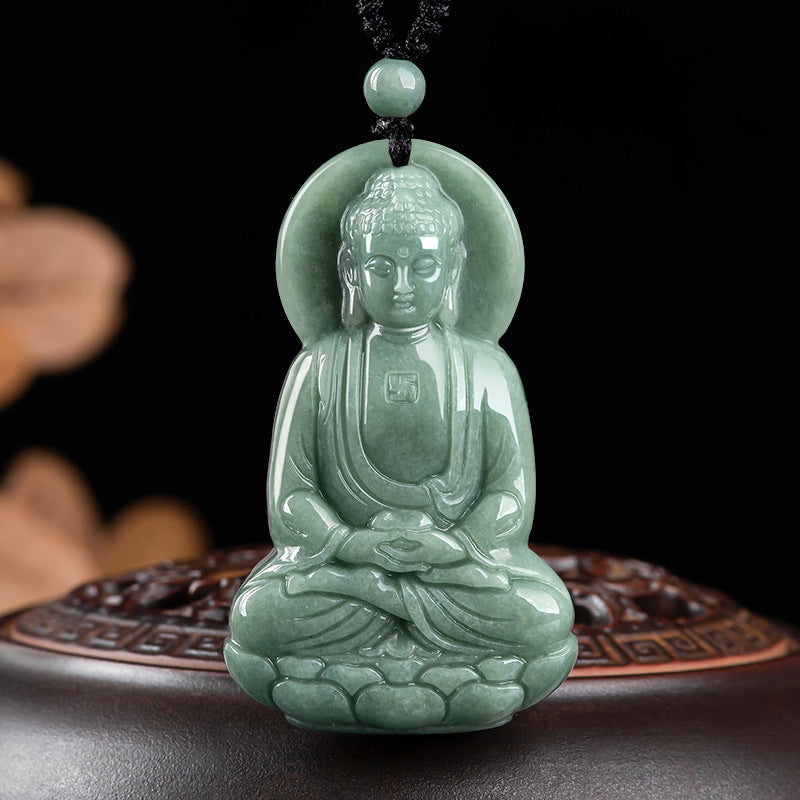 Buddha Stones阿弥陀仏 翡翠 お守り 慈悲の紐ネックレス - 仏陀のシンボル（慈悲 ♥ 静寂） - image 1