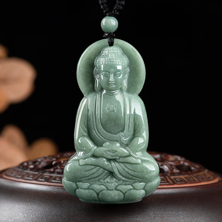 Buddha Stones阿弥陀仏 翡翠 お守り 慈悲の紐ネックレス - 仏陀のシンボル（慈悲 ♥ 静寂） - image 1
