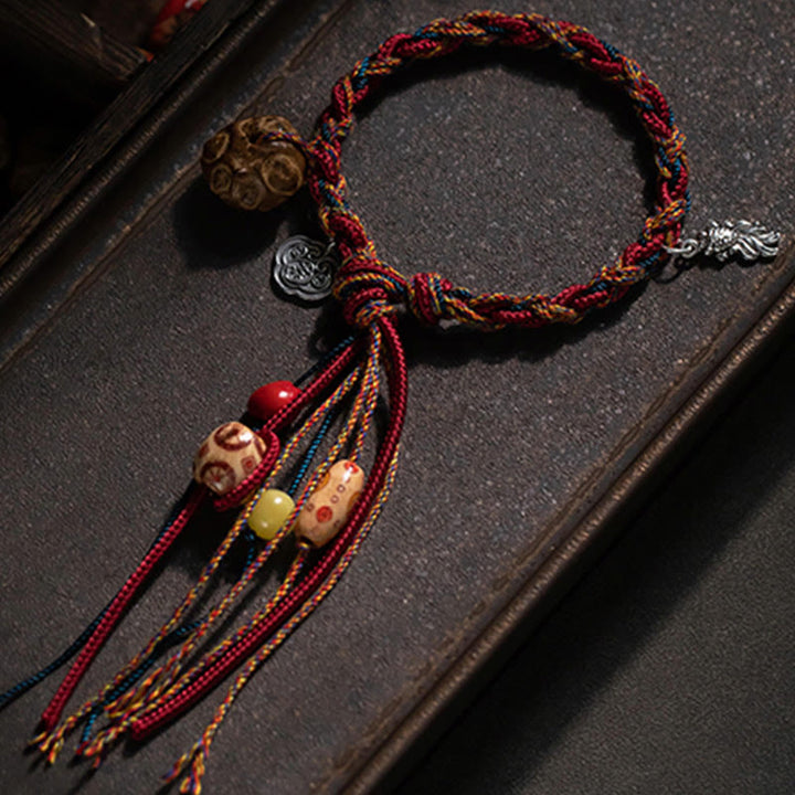 Buddha Stonesチベット手作りカラフルな糸925スターリングシルバー鯉魚保護強度ストリングブレスレット