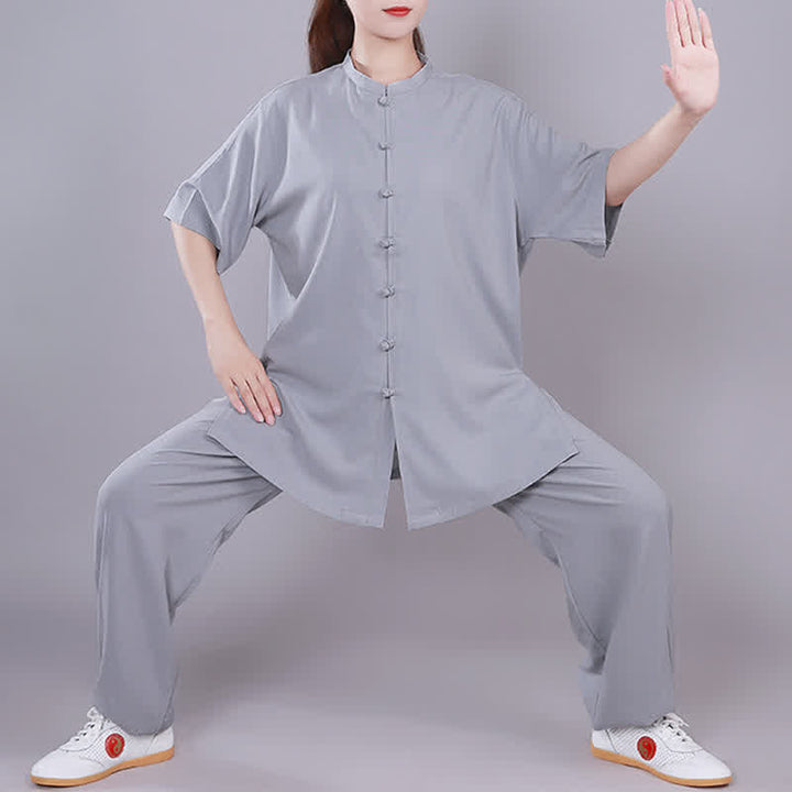 Buddha Stones太極拳 気功 瞑想 祈り スピリチュアル 禅 練習 ユニセックス コットン リネン 服 セット - グレー - 半袖 - US14、 UK/AU18、 EU46 (3XL)  - image 23