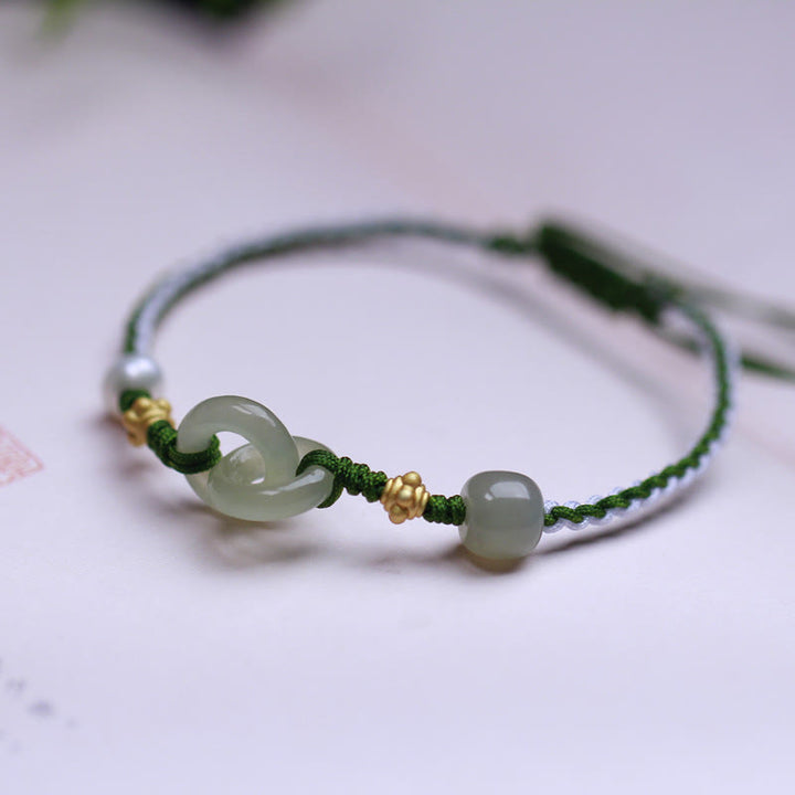 Buddha Stones 925スターリングシルバー 和田翡翠ダブルピースバックル 幸運の編み込みブレスレット