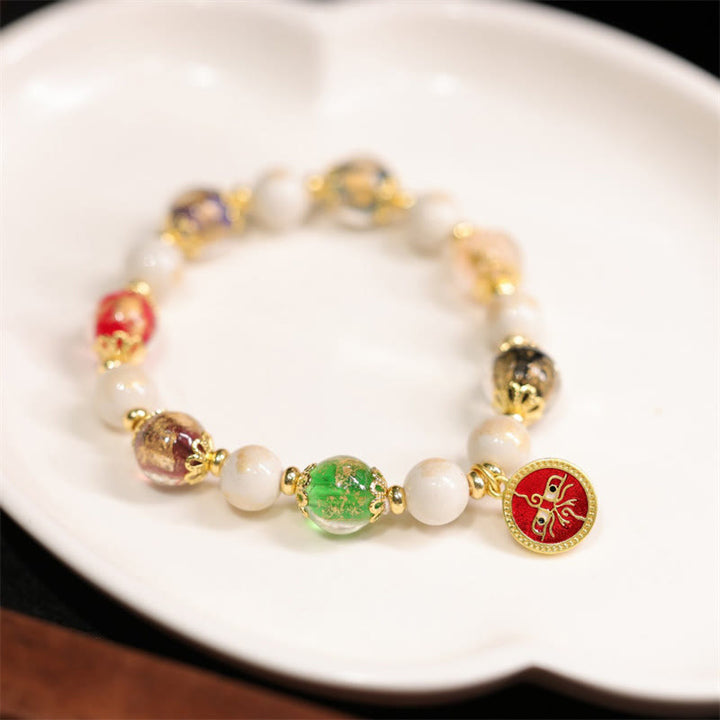Buddha Stonesチベット五大財神 琉璃 ガラスビーズ 香灰 磁器ビーズ チャームブレスレット