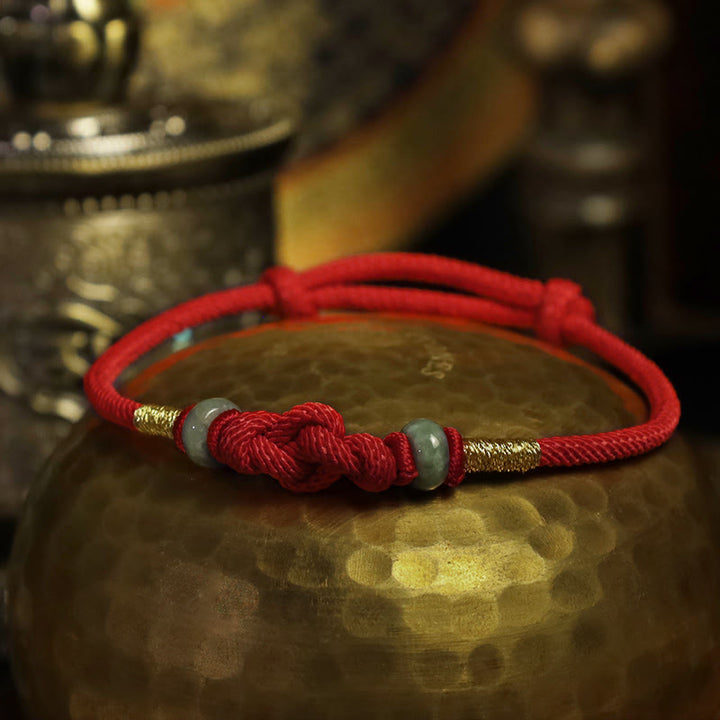 Buddha Stones 赤い糸 カップルブレスレット 翡翠入り 開運 編み紐 ペアアクセサリー